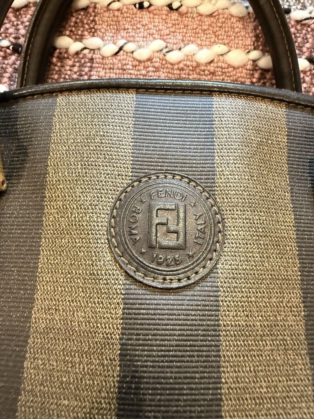 FENDI Vintage Pequin Coated Canvas Dome 2-Way Bag Excellent Used Condition - Picture 2 of 16